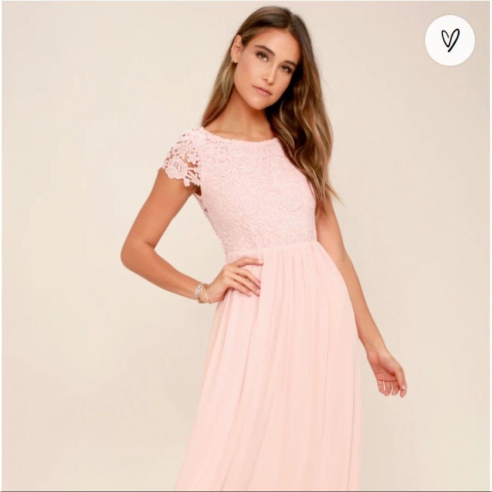 NWOT Lulu’s The Greatest Blush Pink Floral Lace Maxi Dress